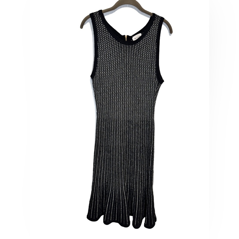 MILLY Black and White Knit Sleeveless Ruffle Hem Midi Dress size Medium